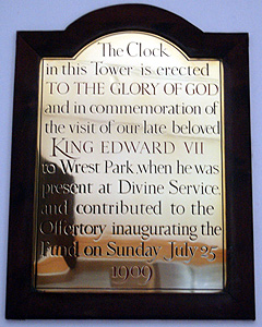 Plaque in the west tower September 2011
